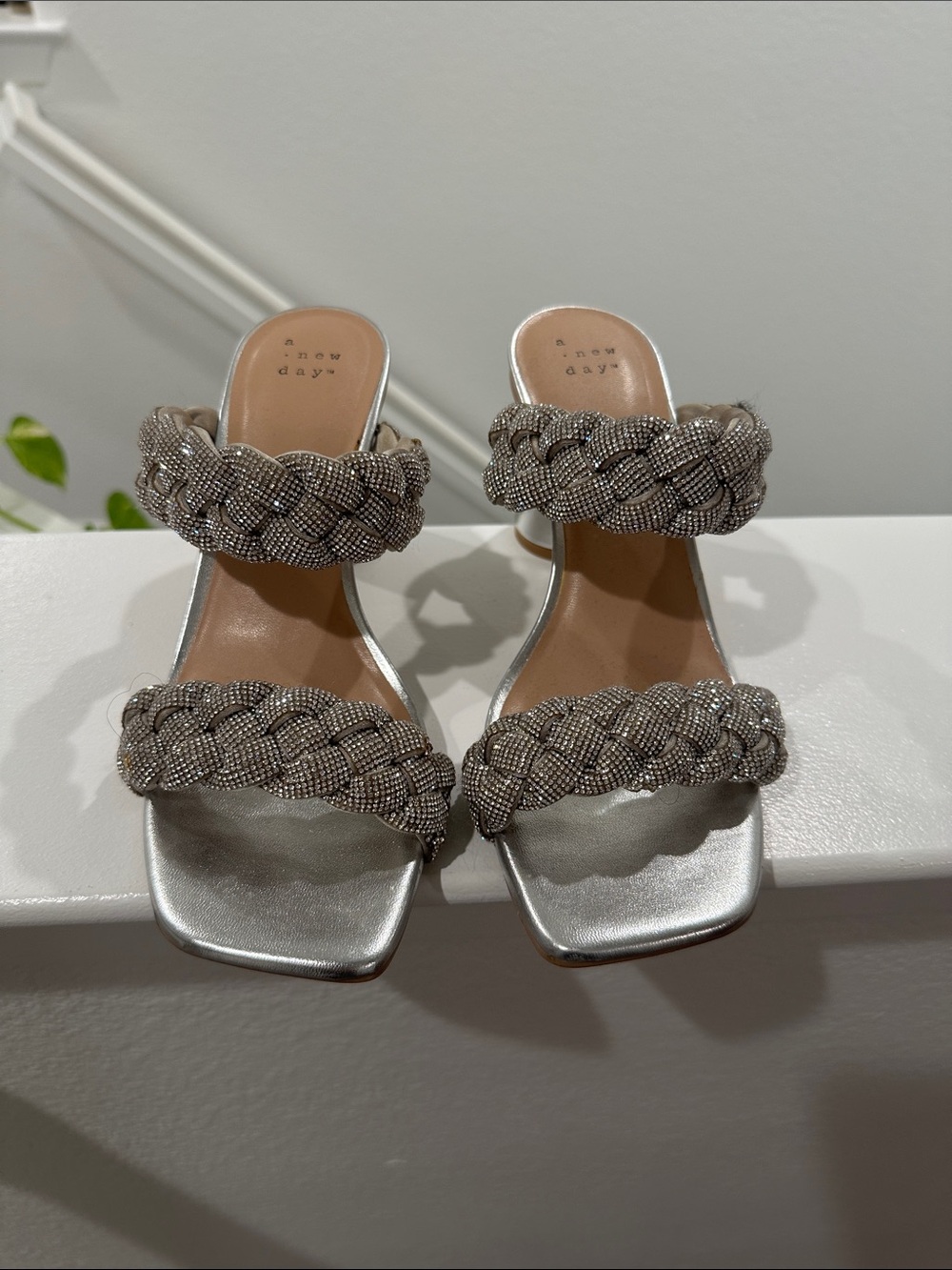 a new day Silver Braided Double-Strap Slide Heels